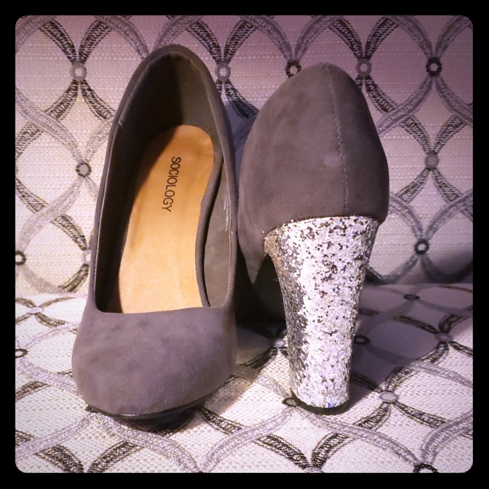 Gray suede heels